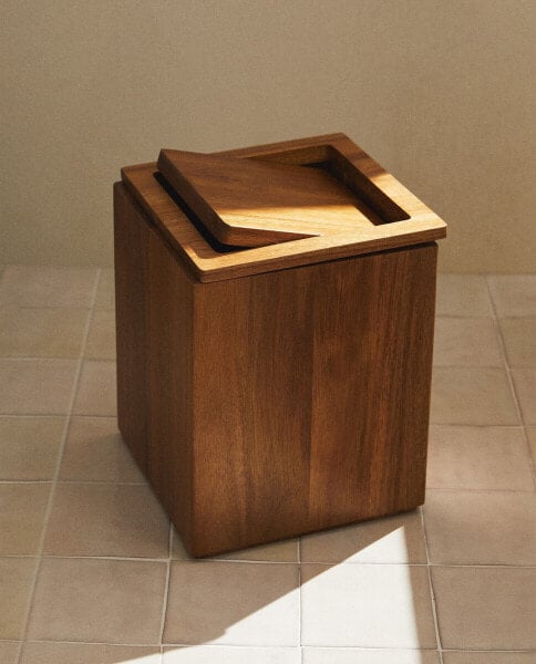 Square wooden bathroom wastepaper bin