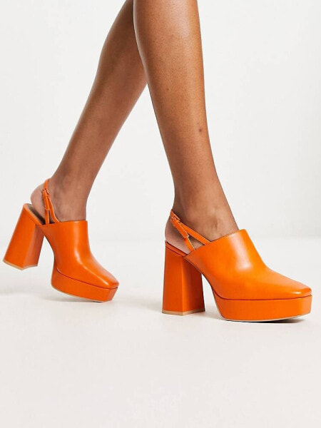 & Other Stories leather high heel platform shoes in orange