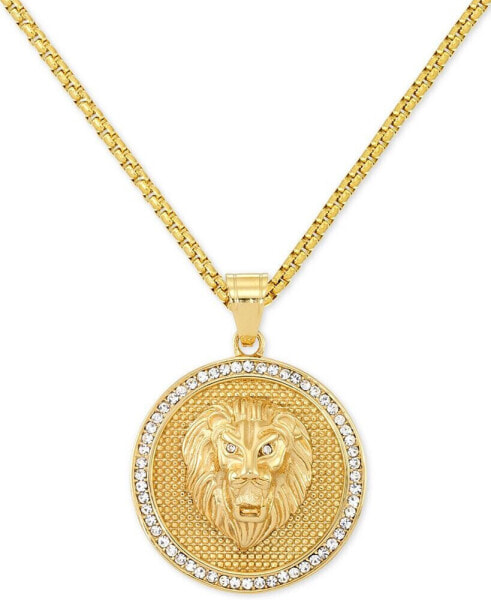 Men's Crystal Lion Medallion 24" Pendant Necklace in Yellow Ion-Plated Stainless Steel