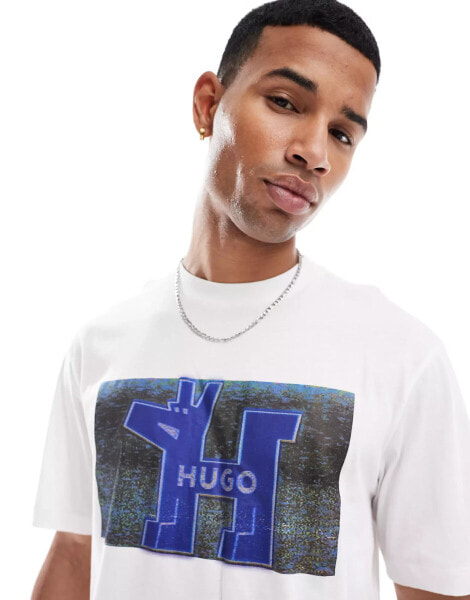 HUGO Blue nedary t-shirt in white with mascot chest print