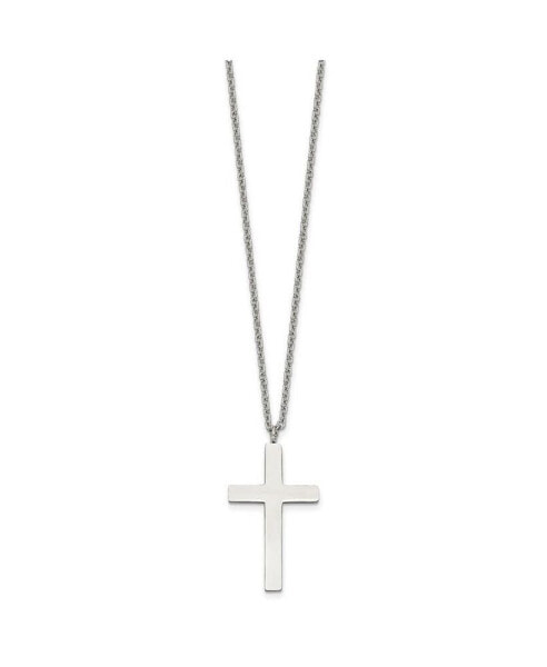Polished 35mm Cross Pendant on a 18 inch Cable Chain Necklace