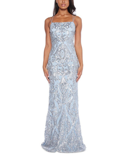 Juniors' Sequined Open-Back Gown
