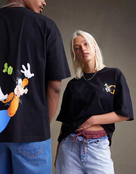 ASOS DESIGN Disney unisex oversized t-shirt with Goofy prints in black