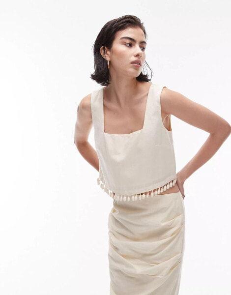 Topshop co-ord shell trim crop top in buttermilk