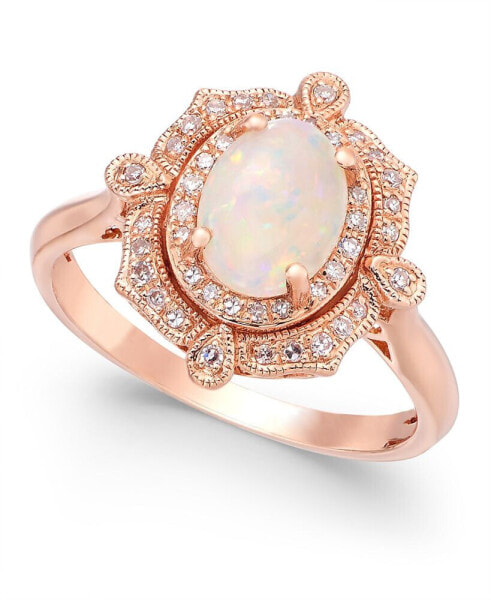 Aurora by EFFY® Opal (5/8 ct. t.w.) and Diamond (1/6 ct. t.w.) Oval Ring in 14k Rose Gold