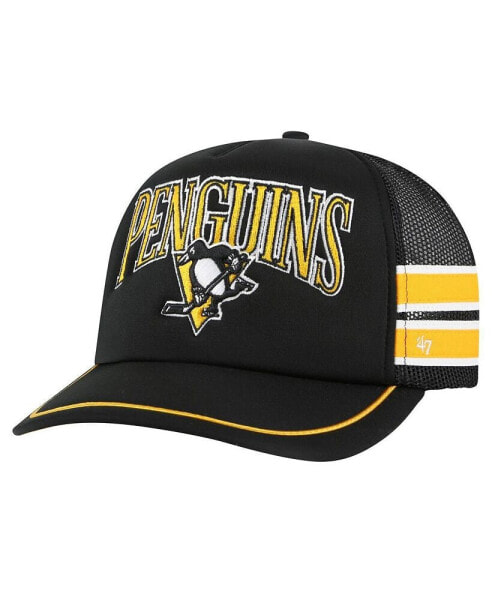 Men's Black Pittsburgh Penguins Sideband Stripes Trucker Snapback Hat