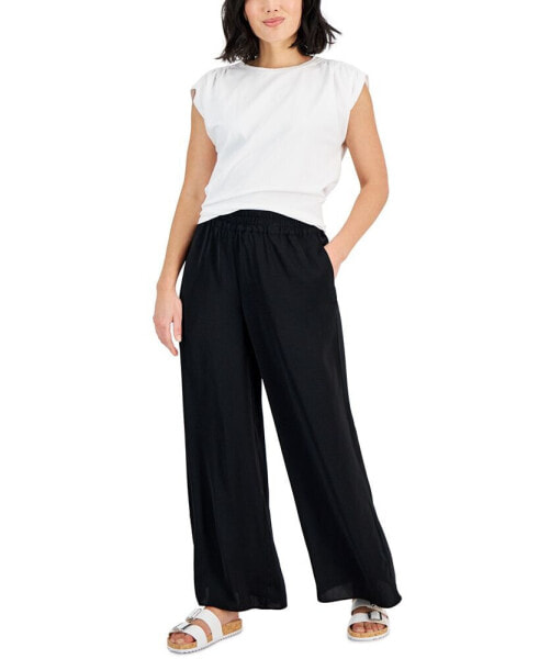 Petite Smocked-Waist Wide-Leg Pull-On Pants, Created for Macy's