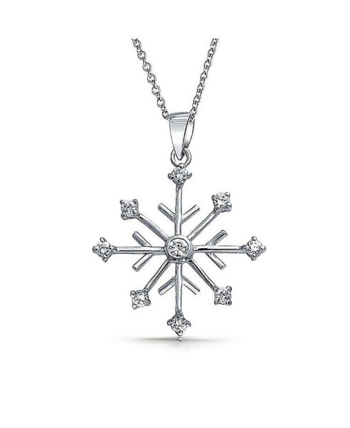 Simple CZ Cubic Zirconia Accent Christmas Holiday Party Frozen Winter Snowflake Pendant Necklace For Women For Teen Sterling Silver