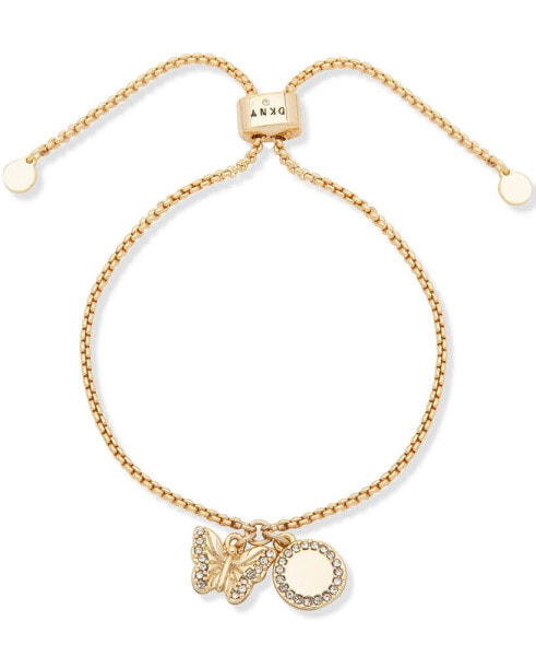 Gold-Tone Butterfly Pavé Charm Slider Bracelet
