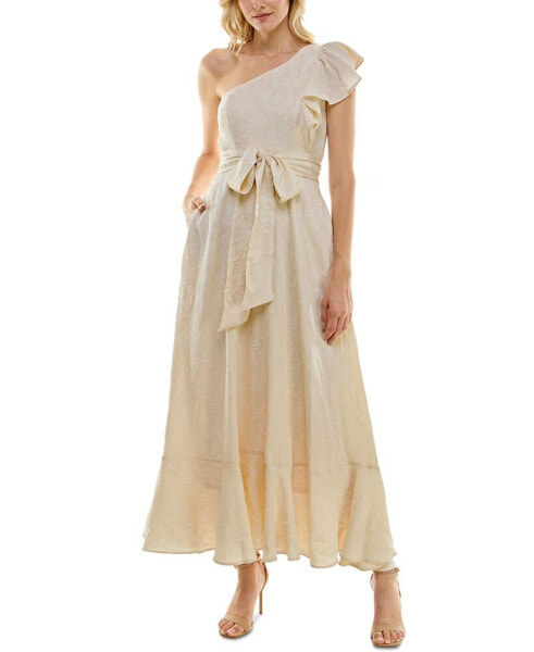 Women's One-Shoulder Flora-Jacquard Maxi Dress