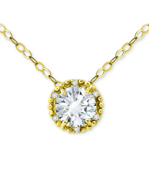 Cubic Zirconia Halo Pendant Necklace in 18k Gold-Plated Sterling Silver, 16" + 2" extender, Created for Macy's