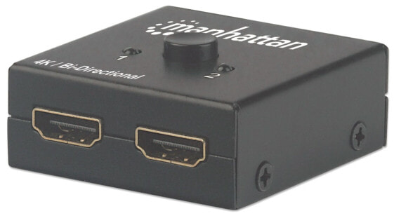 Manhattan HDMI Switch 2-Port - 4K@30Hz - Bi-Directional - Black - Displays output from x1 HDMI source to x2 HD displays (same output to both displays) or Connects x2 HDMI sources to x1 display - Manual Selection - No external power required - 3 Year Warranty - HDMI