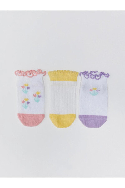 LCW baby Desenli Kız Bebek Patik Çorap 3'lü