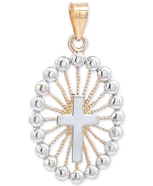 Macy's cross Beaded Edge Pendant in 14k Two-Tone Gold, Created for Macy's