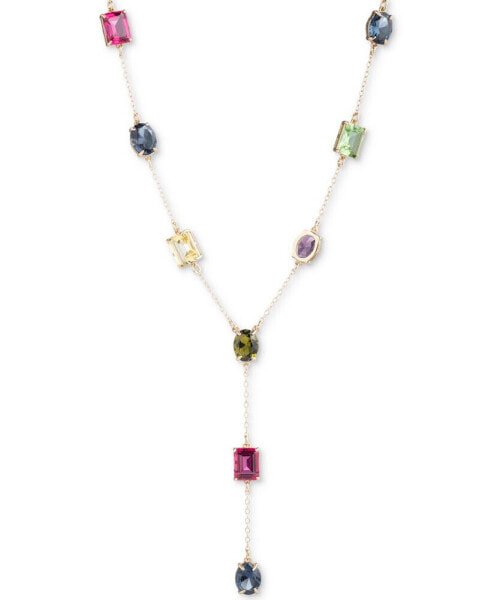 Gold-Tone Multicolor Stone Lariat Necklace, 16" + 3" extender
