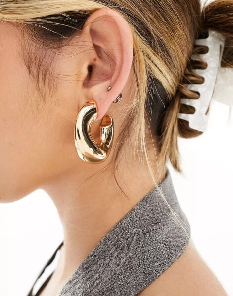 ASOS DESIGN hoop earrings in wide bevelled design in gold tone