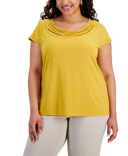 Plus Size Cap-Sleeve Cowlneck Blouse