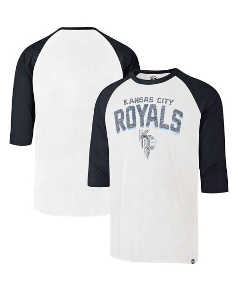 Men's Cream Distressed Kansas City Royals City Connect Crescent Franklin Raglan Three-Quarter Sleeve T-shirt