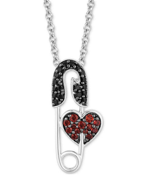 Enchanted Disney Fine Jewelry garnet Accent & Black Diamond (1/8 ct. t.w.) Cruella Safety Pin Pendant Necklace in Sterling Silver & Black Rhodium-Plate