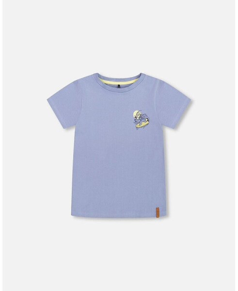 Boy Organic Cotton T-Shirt Blue Printed On Front And Back - Child