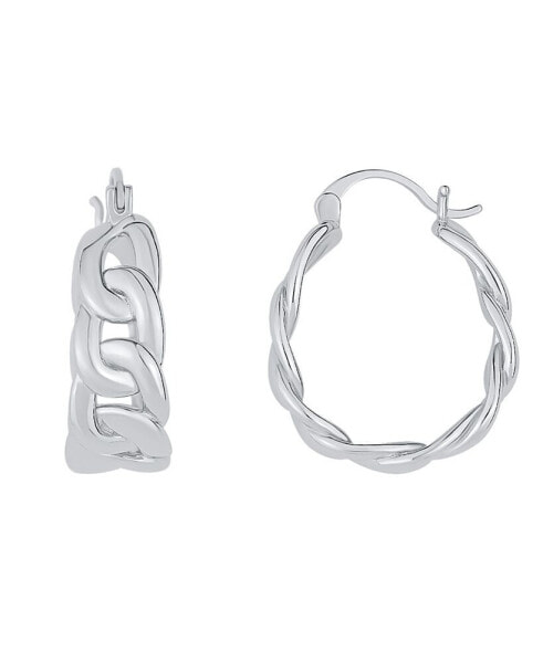 Silver Plated Curb Chain Hoop Earring