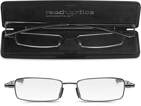 Flat-Fold Reading Glasses +1.0 Full Speed Folding Metal Glasses with a Slim Black Protective Case, Easy to Carry Read Optics