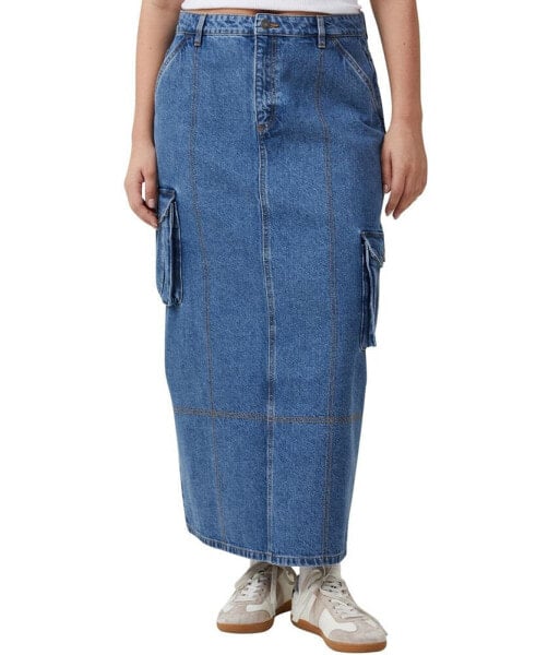 Women's Cargo Denim Maxi Skirt