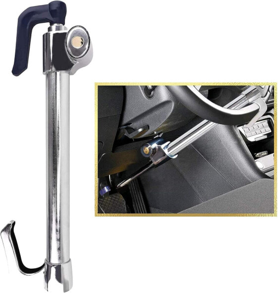 Car Steering Wheel Lock Brake Pedal Clutch Lock Retractable Hook Universal Anti-Theft Security for Van Car SUV Truck Heavy Car Safety with 3 Keys