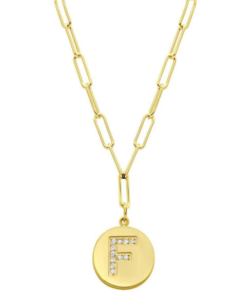 ADORNIA tarnish Resistant 14K Gold Plated Pave Crystal Initial Disc Paperclip Necklace