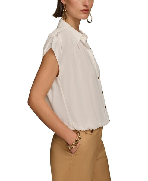 Women's Button-Front Short Sleeve Blouse