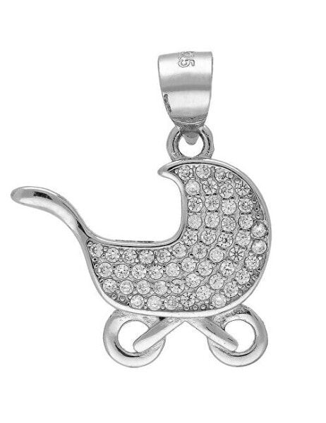 Cute silver pendant Pram with zircons P0000765