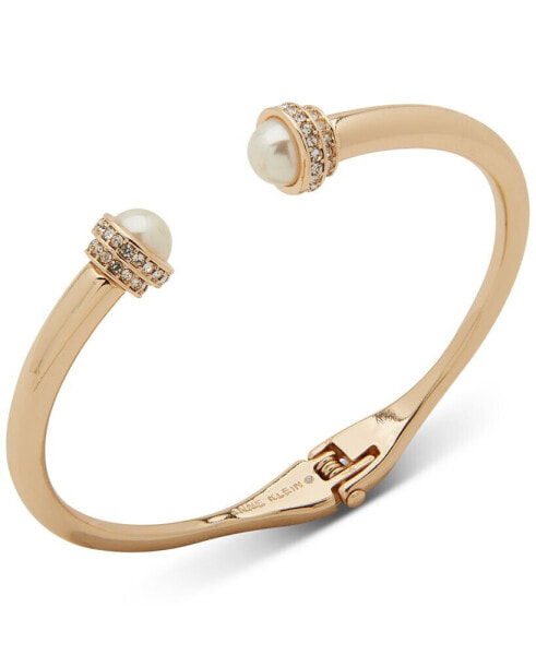 Gold-Tone White Imitation Pearl Crystal Cuff Bracelet