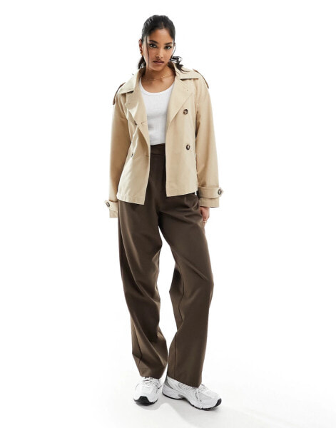 Stradivarius cropped trench coat in beige