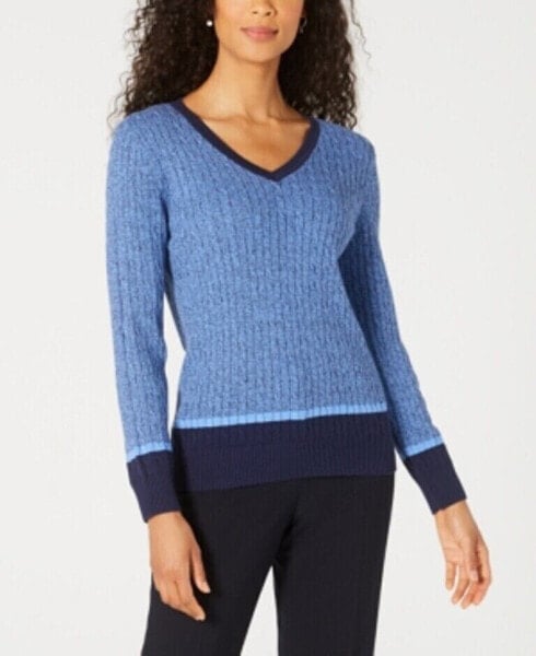 Karen Scott Women's Teresa Cotton Colorblocked Sweater Blue Combo S