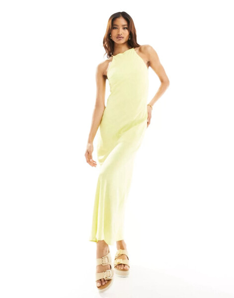 ASOS DESIGN linen racer maxi sundress in honey dew