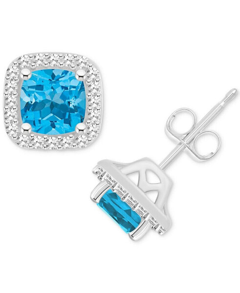 Amethyst (1 ct. t.w.) & Diamond (1/5 ct. t.w.) Cushion Halo Stud Earrings in Sterling Silver (Also in Citrine, Garnet, Peridot, & Blue Topaz)