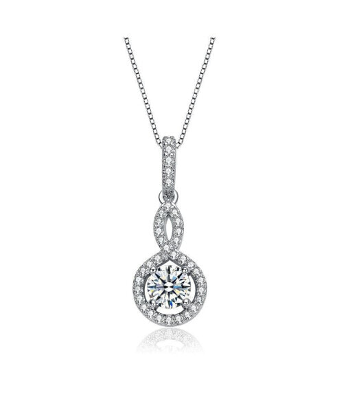 White Gold Plated with Double Halo Drop Solitaire Pendant Necklace