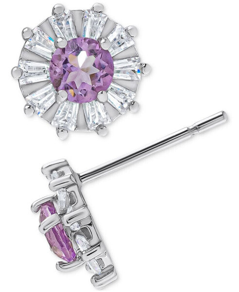 Amethyst (3/8 ct. t.w.) & Cubic Zirconia Baguette Flower Stud Earrings in Sterling Silver