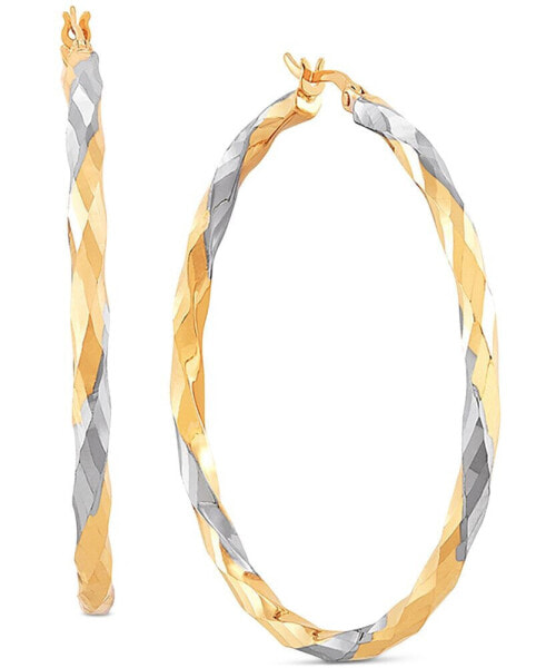 Medium Two-Tone Twist Earrings in 14k Gold & White Rhodium-Plate