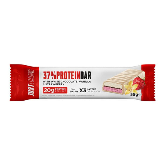 JUST LOADING 37% Protein 55 gr Protein Bar White Chocolate&Vainilla&Strawberry 1 Unit