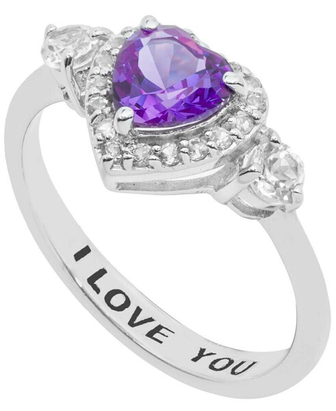 Amethyst (5/8 ct.t.w.) and White Topaz (1/2 ct.t.w.) 'I Love You' Message Ring in Sterling Silver