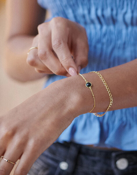 Daisy London black onyx stone bracelet in 18ct gold plated sterling silver