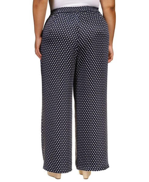 Michael Kors Plus Size Dot-Print Wide-Leg Satin Pants