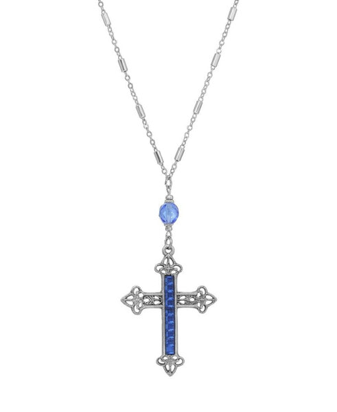 Glass Crystal Cross Necklace 28"