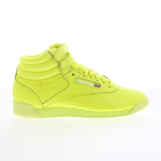 Reebok Freestyle Hi Womens Yellow Leather Lace Up Lifestyle Sneakers Shoes