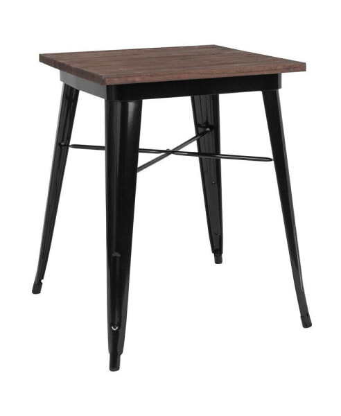 Ardennes 23.5 Steel Indoor Contemporary Table With Square Rustic Wood Top