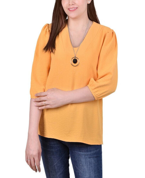 Petite Balloon Sleeve Pullover with Necklace