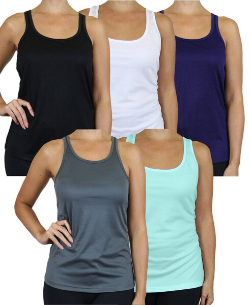 Women's Moisture Wicking Racerback Tanks-5 Pack