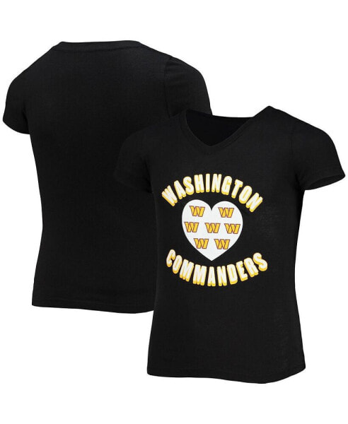 Big Girls Black Washington Commanders V-Neck T-shirt