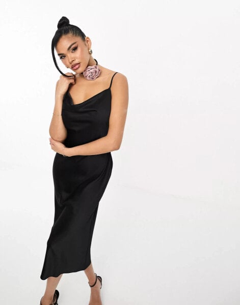 Rare London corsage choker satin midi dress in black